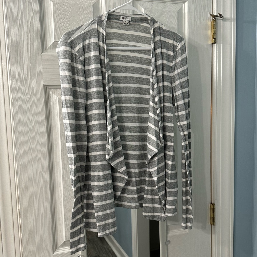 J Crew Striped Cotton Open Cardigan